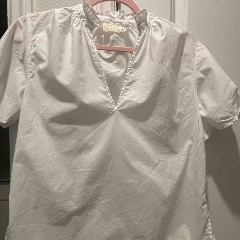 Nation LTD White Blouse with Ruffled Neckline